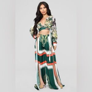 Fashion Nova Stylish Green and Red Two-Piece Set